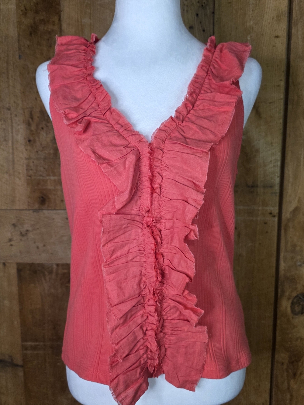 Pilcro Anthropologie Size L Dubarry Coral Ribbed Linen Ruffle Sleeveless Top NWT